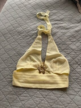 Yellow Halter Crop Top with Floral Accent